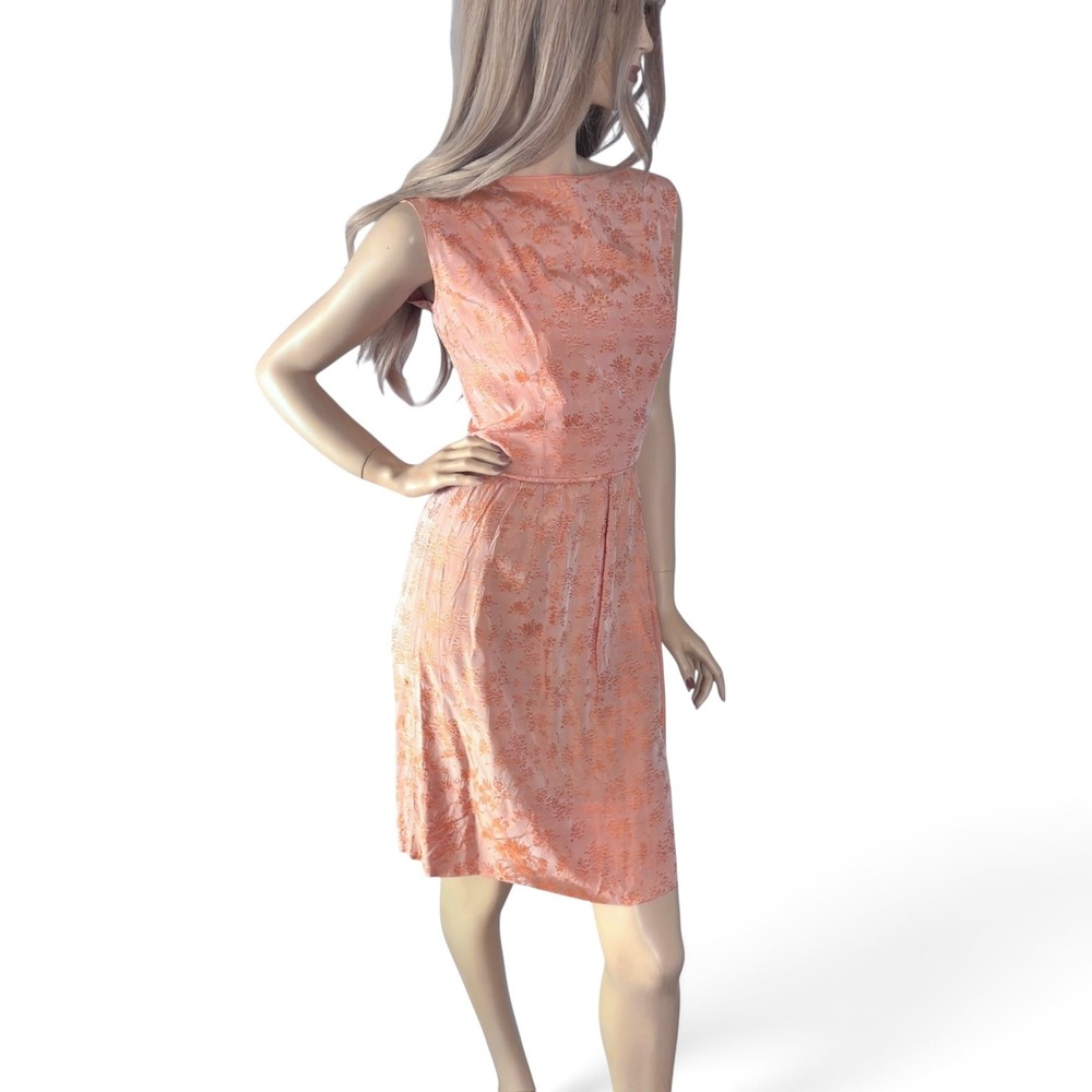 Vintage 1960s Orange Floral Jacquard Satin Mini Dress Size Small - Picture 7 of 8
